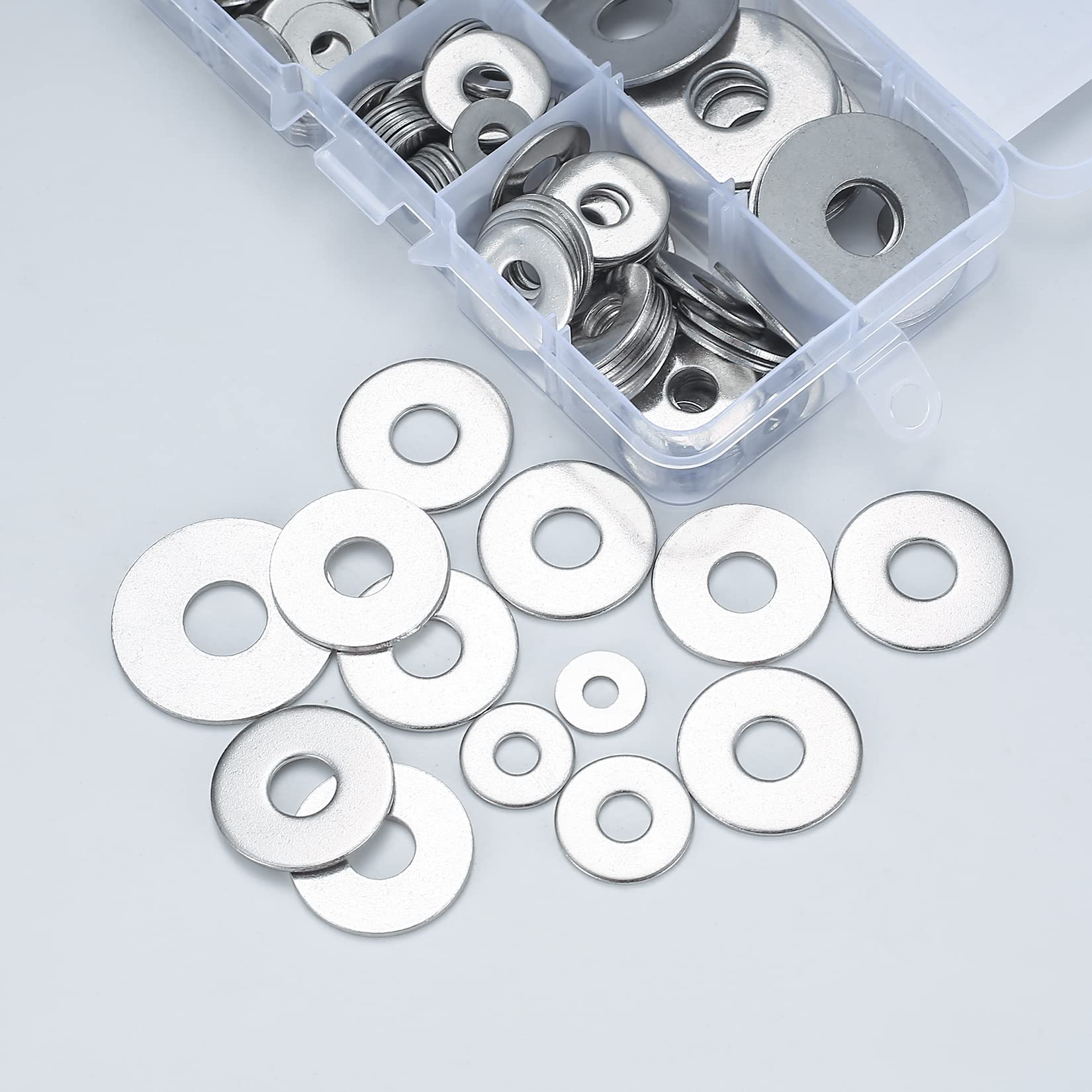 160 stuks sluitringenset, RVS platte sluitringen, afstandhouderringen assortiment set voor industriële bevestigingen bouten onderhoud - M4, M5, M6, M8, M10