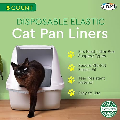 Miniatura 10 de Alfapet Kitty Cat Pan - Caja de arena desechable, forros elásticos, paquete de 13 unidades, para sartenes de arena extra gigantes, gigantes,