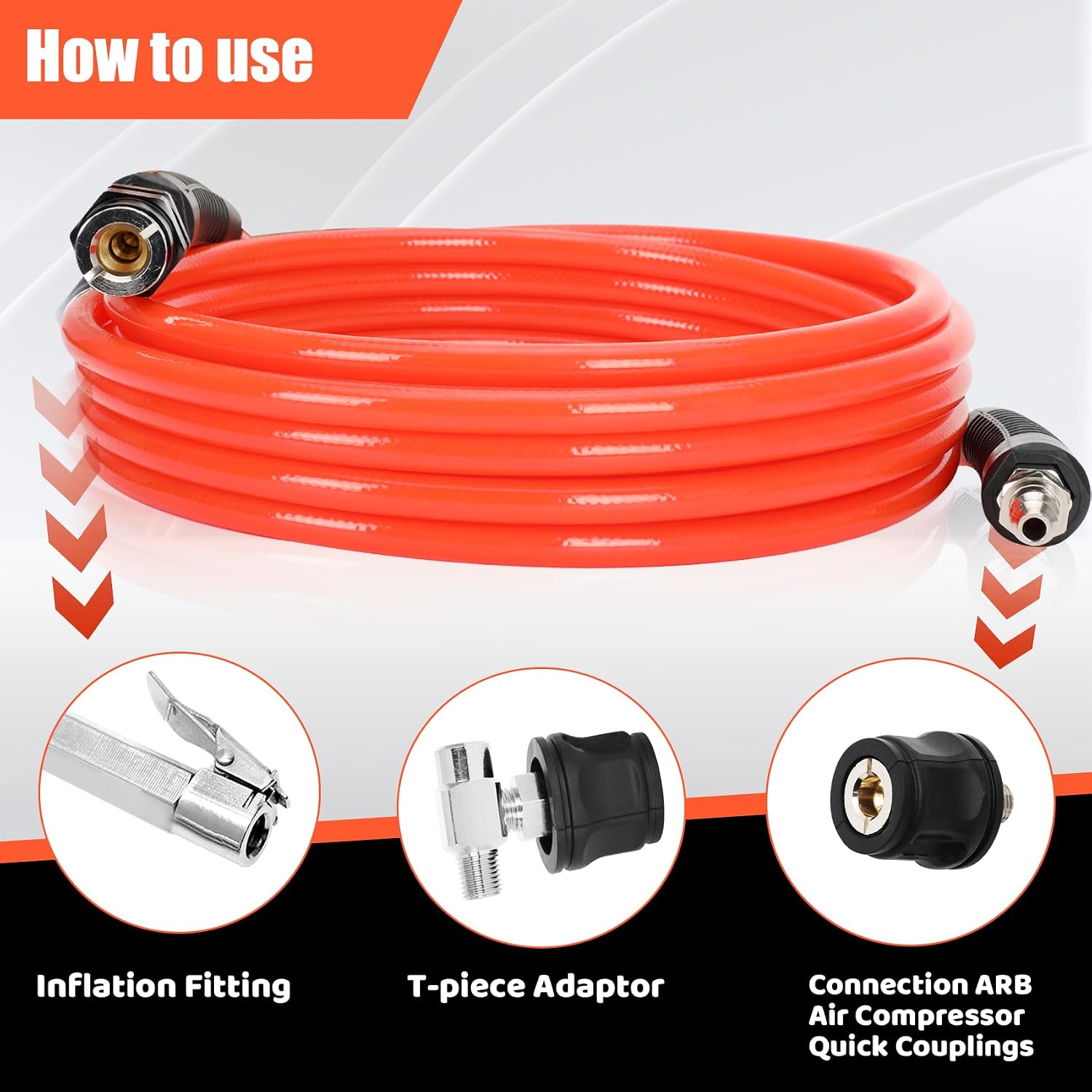 171302V2 23FT Portable Tire Inflation Kit Compatible with ARB 171302V2 & 171302, Fit for ARB CKMA12 and CKMTA24 Twin Compressors with 8 Types Quick Fittings & High-Temperature Air Hose