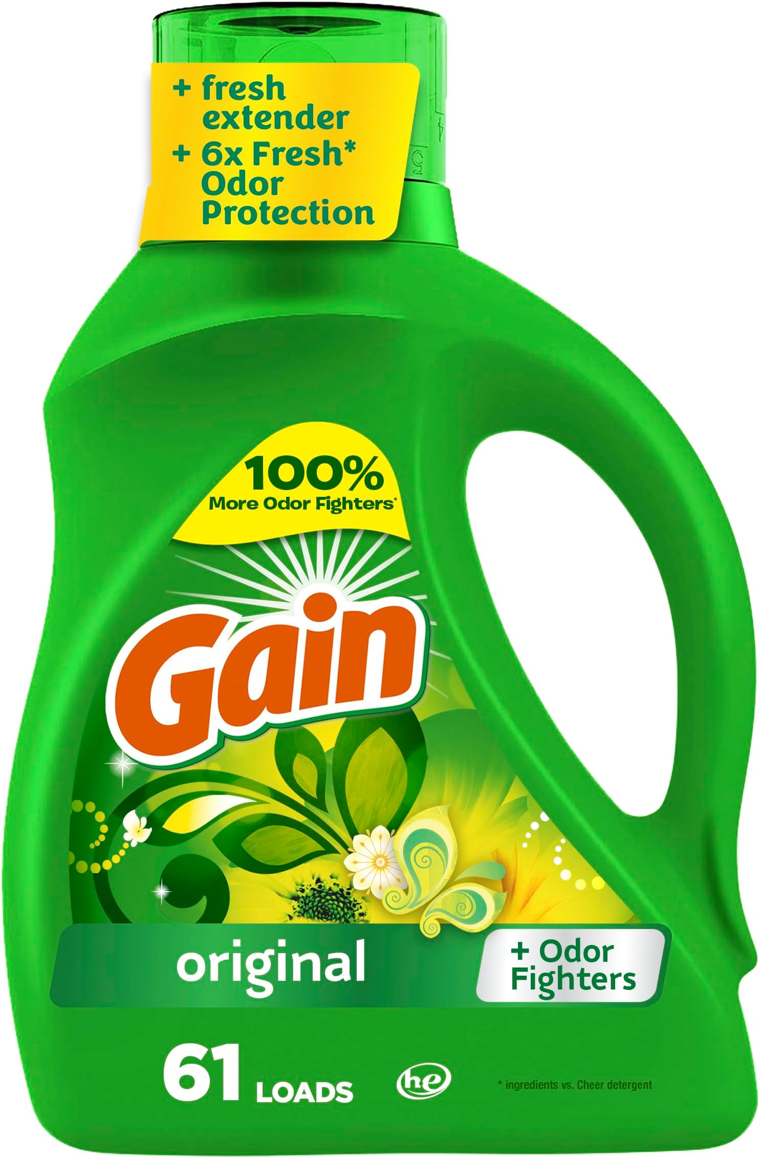 Gain Liquid Laundry Detergent, Original Scent, 88 fl oz, 61 Loads, Freshness + Odor Fighting, High Efficiency Washing Machine Liquid Cleaning Soap