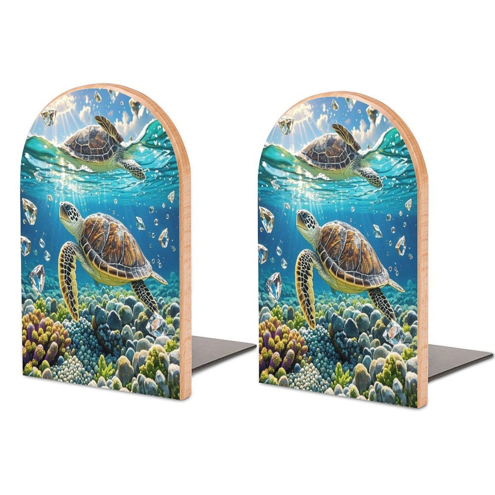 Sujetalibros de tortugas de madera para estantes y sujetalibros decorativos modernos antideslizantes