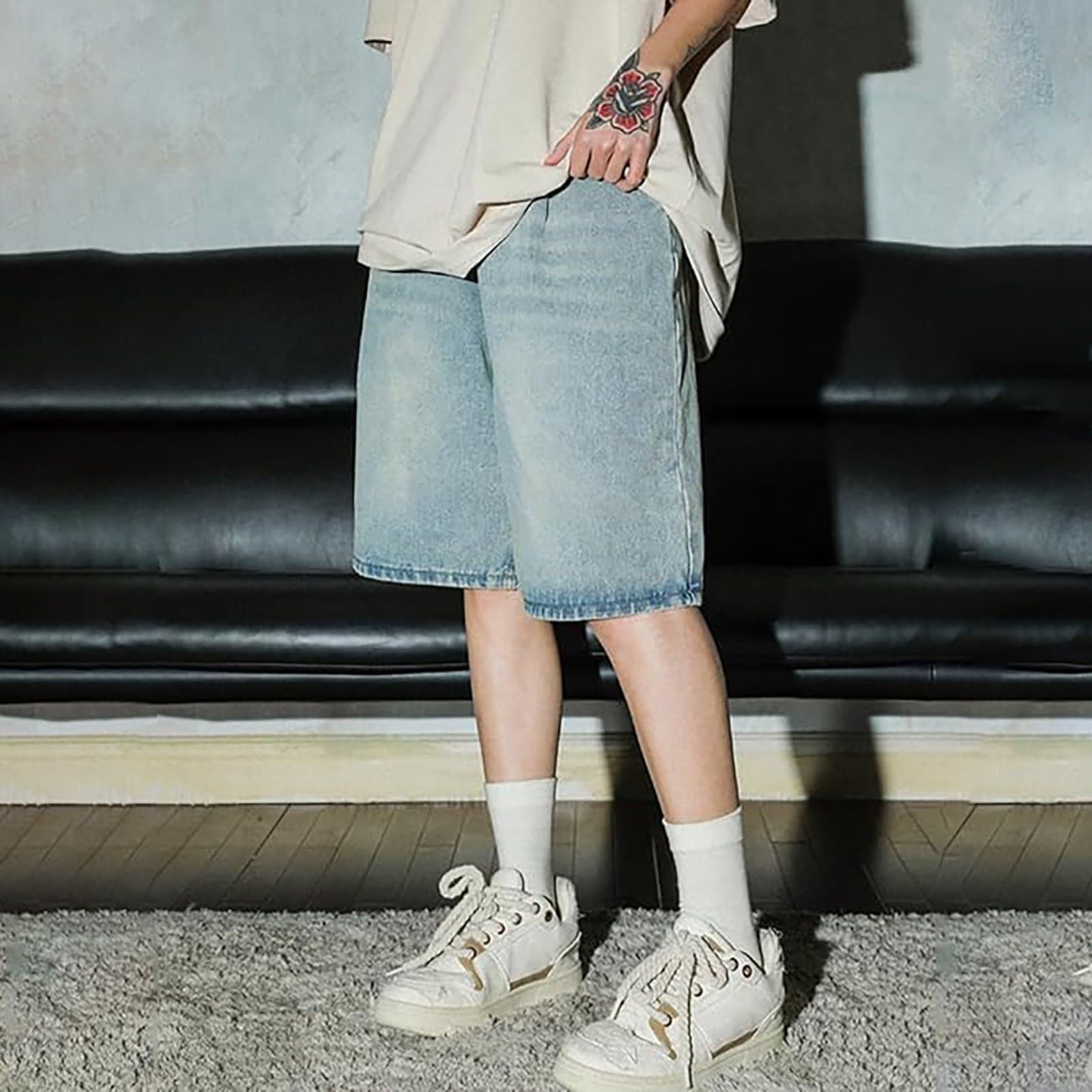Jeans da uomo, stile casual, vestibilità ampia