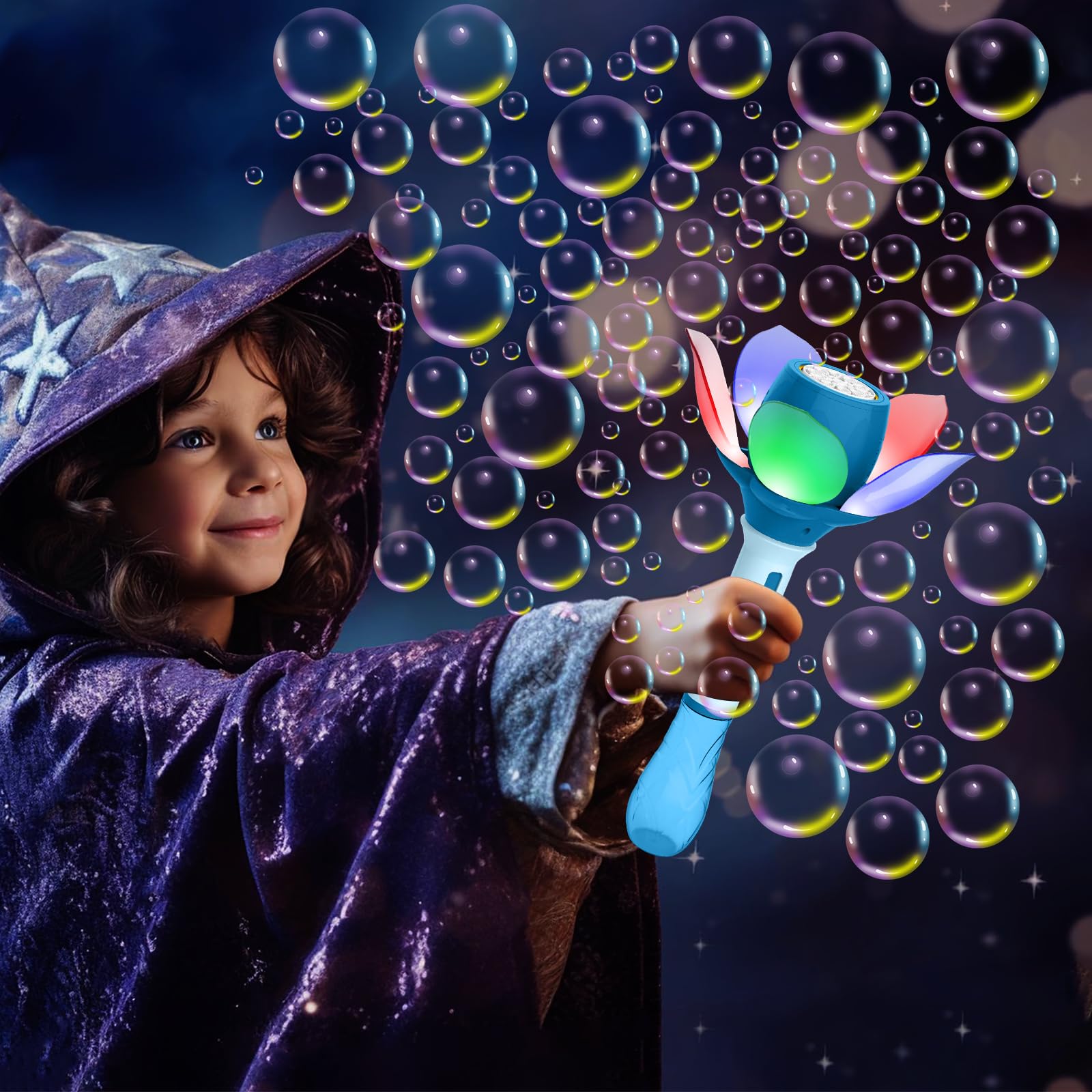 Machine à Bulles pour Enfants Lotus Jouet à Bulles Automatique avec 120ml Solution à Bulles & Lumières, Rechargeable pour Fête Anniversaire Mariage