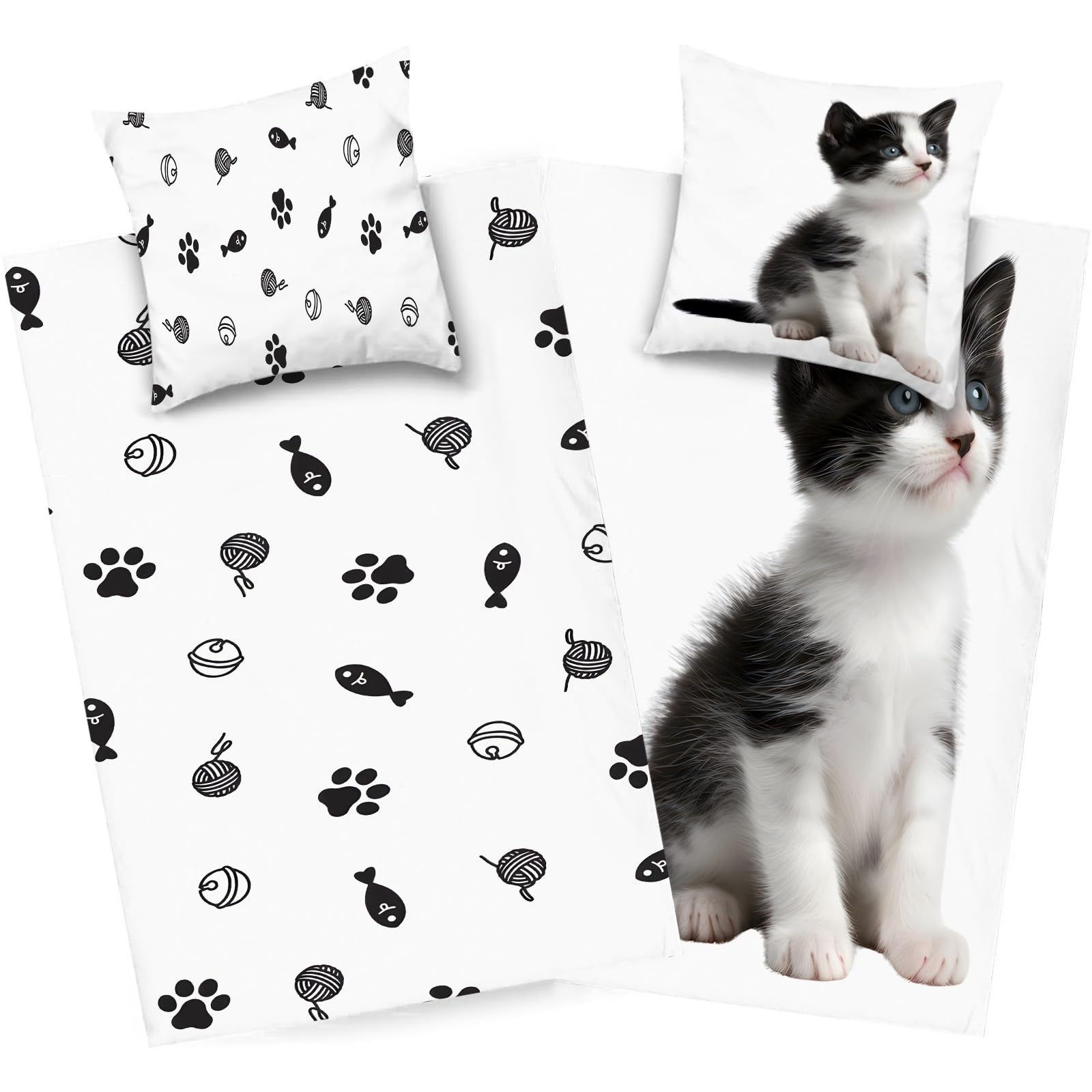 Parure de lit animal 240x260 cm | Design chat moderne noir et blanc