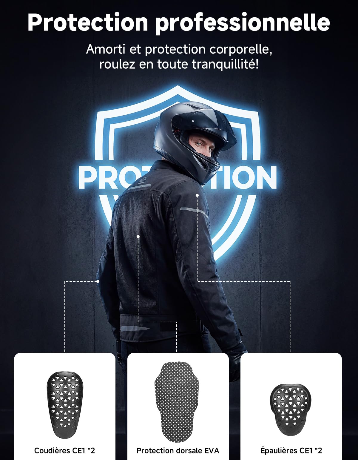 KEMIMOTO Veste Moto Homme, Blouson Moto avec Protections Conforme CE Amovible, Veste Motos Été en Maille Respirant pour Blouson Motard Scooter VTT Enduro