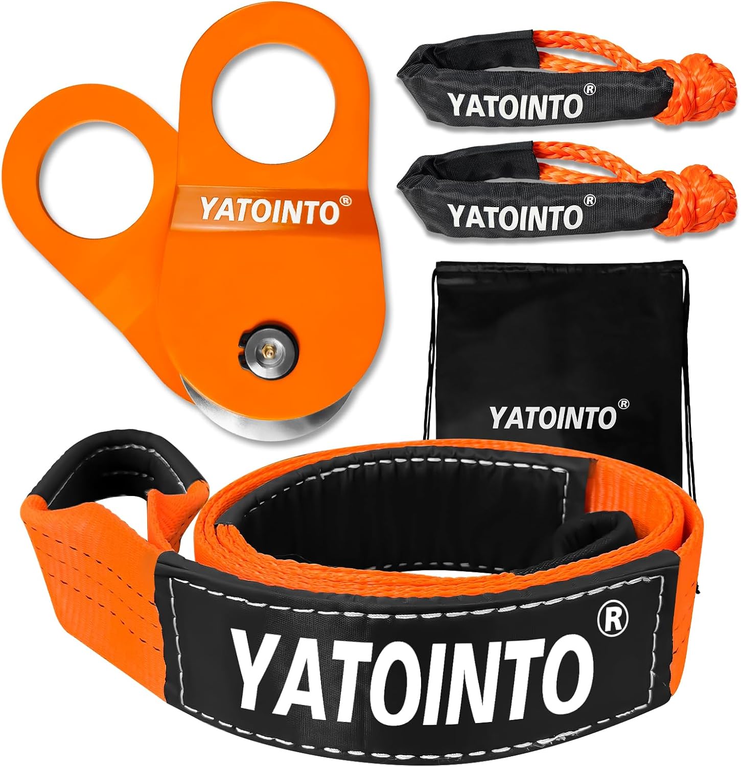 Off Road Recovery Kit 10 Ton Heavy Duty Snatch Block Pulley, Tree Saver Strap 3" x8' and 2pc Soft Shackle 1/2"x22" Recovery Winch Accessories for Car Truck SUV ATV