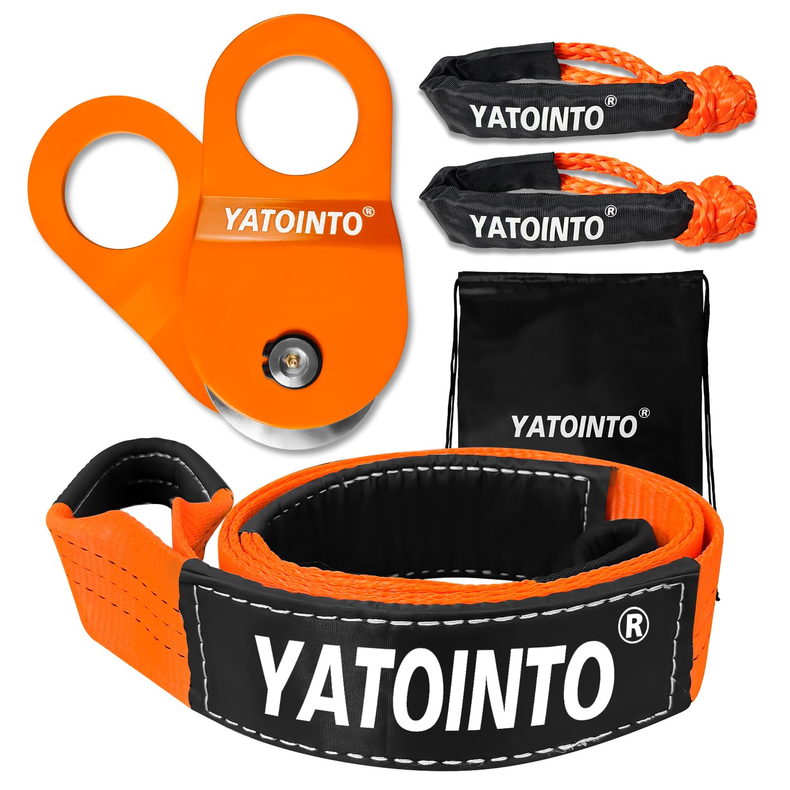 YATOINTO Off Road Recovery Kit 10 Ton Heavy Duty Snatch Block Pulley, Tree Saver Strap 3" x8' and 2pc D Ring Shackles 3/4" Recovery Winch Accessories for Car Truck SUV ATV