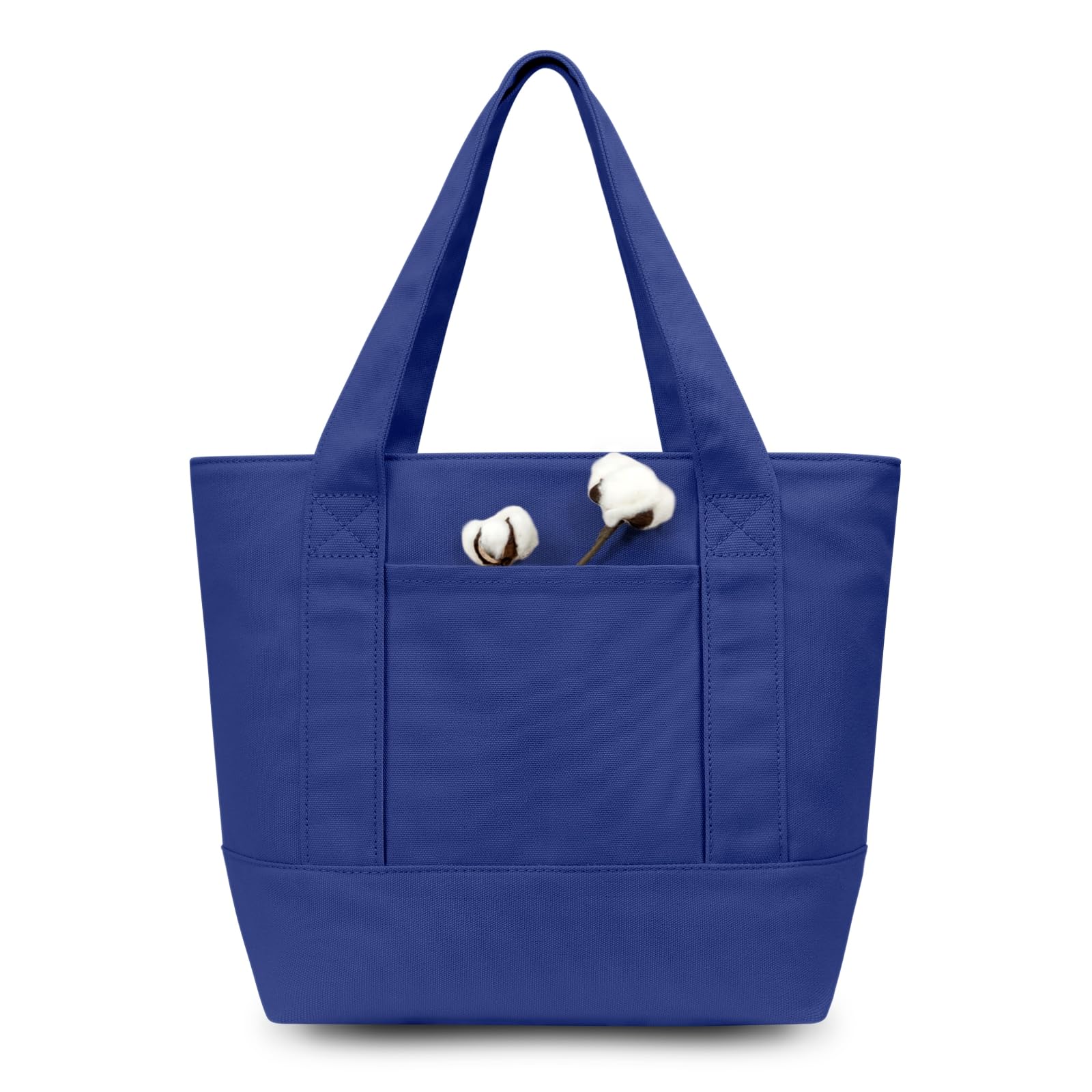 TOPDesign 1-Pack Small Canvas Tote Bag with an External Pocket, Reusable Bag, Top Zipper Closure, Daily Essentials (Blue)