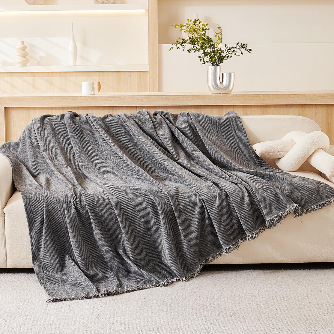 VANJOROY 100% Chenille Sofa Large Throw Blanket For Single Seater -Throws for Armchair, Luxury Soft Throw for Chair Couch and Bed, Dark Grey-130 x 180cm โ image 1