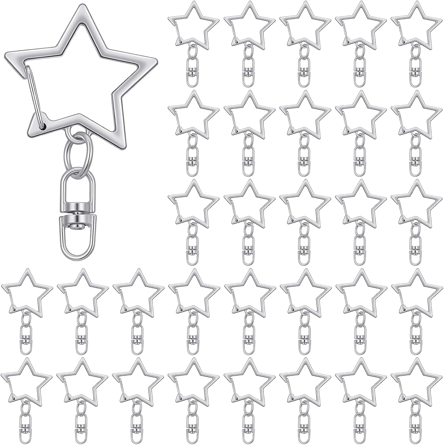 30Pcs Star Shaped Spring Snap Keychain Clip Lobster Claw Clasp, Metal Swivel Clasp Snap Hook Key Ring with Chain Hanging Buckle for DIY Crafts Key Ring Making, Keychain Accessories