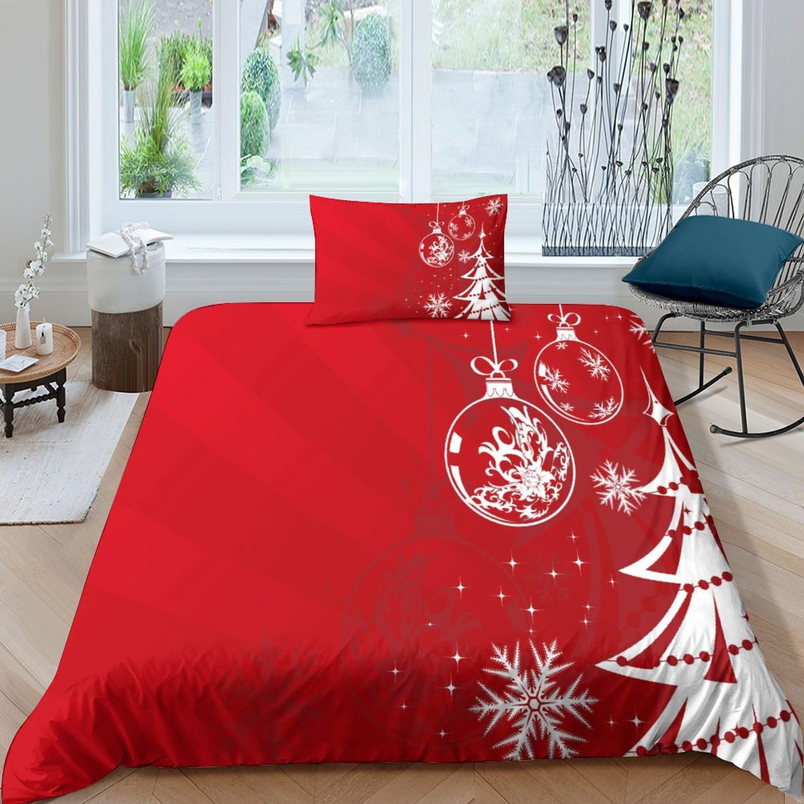 Parure de lit Sapin de Noël 135x200 housse de couette 3D colorée pour lit simple enfant