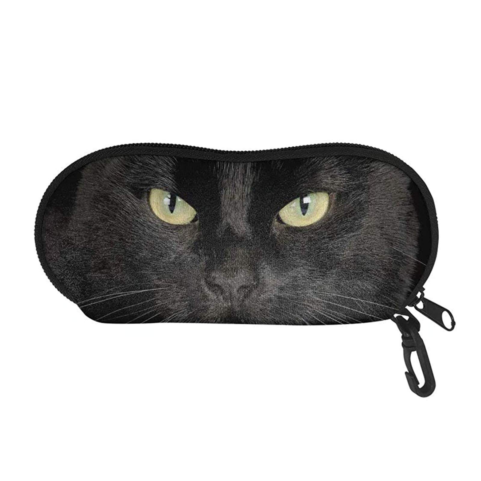 SEANATIVE Black Cats Glasses Case with Carabiner Hook,Ultra Light Protable Anti-Scratch Soft Sunglasses Spectacle Case Dust-proof Neoprene Zipper Eyeglasses Sleeve Pouch