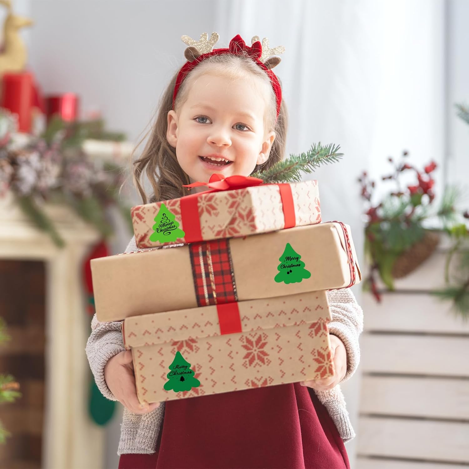 Whaline Christmas Tree Direct Thermal Labels Stickers Green Colored Pine Tree Cedar Self-Adhesive Printer Decals for Xmas Holiday DIY Candle Name Tag Logo Design, 400 Pcs - Image 5