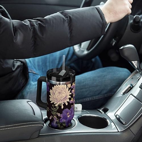 Miniatura 7 de Garden Daisy - Botella de agua reutilizable al vacío para niños con tapa y pajita, taza de café decorativa de 40 onzas para agua, té helado o café,