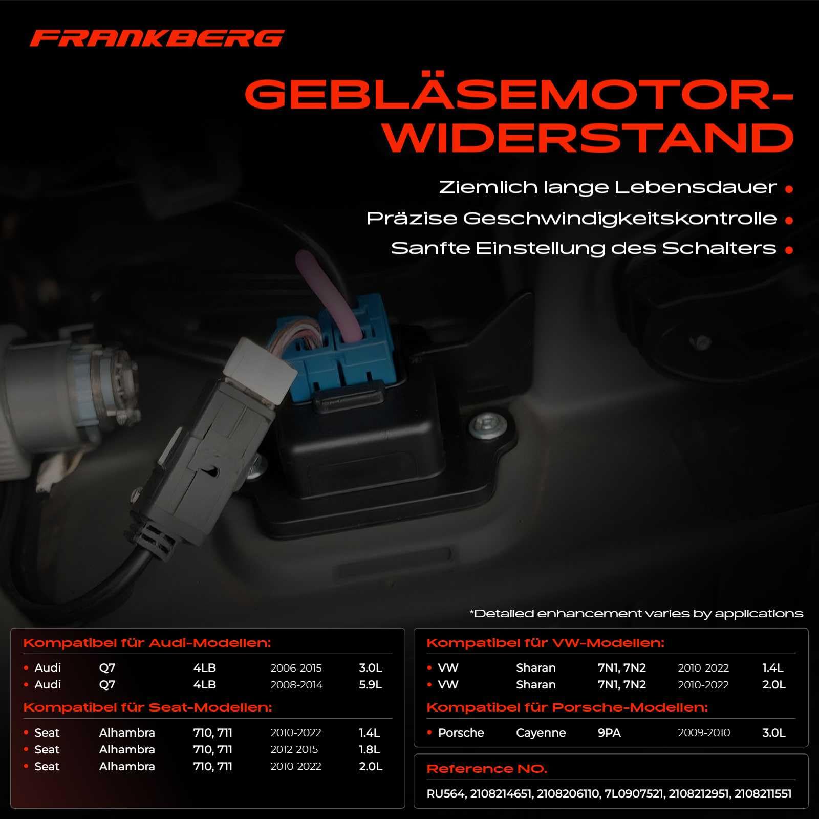 Frankberg Gebläseregler für S-h-a-r-a-n T-o-u-a-r-e-g Transporter V Q7 C-a-y-e-n-n-e A-l-h-a-m-b-r-a A-m-a-r-o-k M-u-l-t-i-v-a-n V 2002-2021 7L0907521
