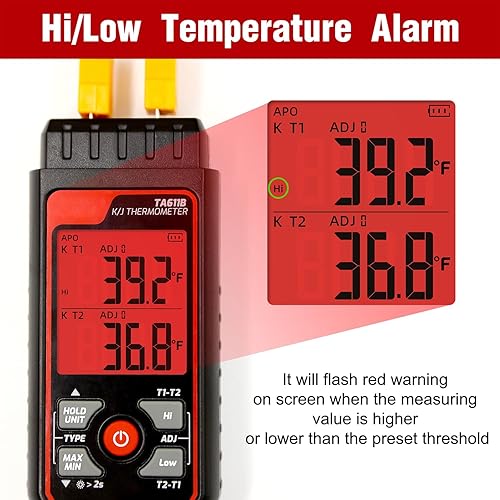 Miniatura 4 de Termómetro de termopar digital de doble canal tipo KJ -328  2501 Medidor de temperatura HVAC con 4 sondas de termopar tipo k, alarma, compensación