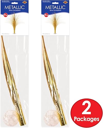 Miniatura 3 de Beistle Paquete de 2 centros de mesa metálicos en aerosol, decoración dorada brillante para Año Nuevo, noche de premios y fiestas de cumpleaños,