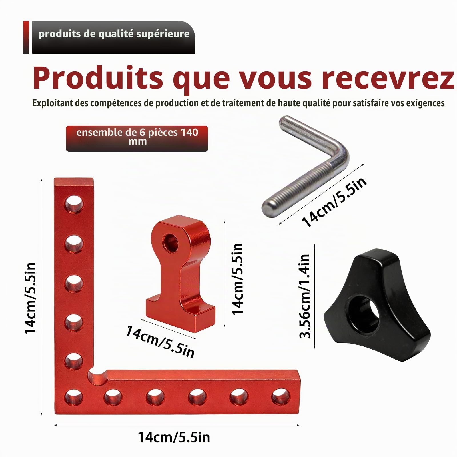 Angle de positionnement 90 degrés pour le travail du bois, pince d'angle en alliage d'aluminium 140 mm, angle de serrage et tendeur d'angle pour le travail du bois et le montage de meubles