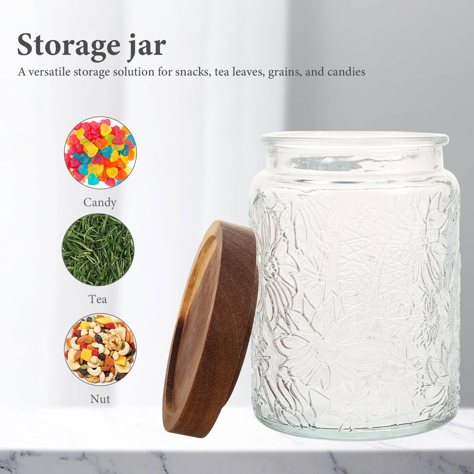 INOOMP Juego de 2 Tarros Herméticos de Vidrio con Tapa de Madera para Almacenamiento Multifunción, 700ml, Preservación de Sabor, Adecuado para Cocina y Eventos Obsequios
