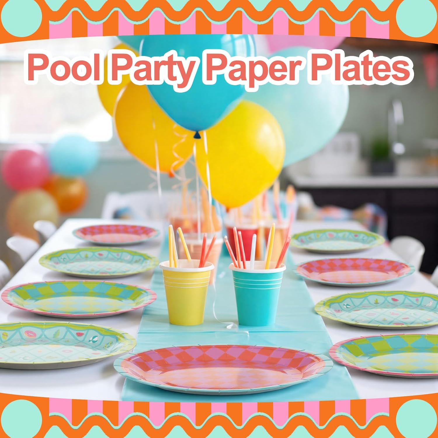 Qinyoung 100 Pcs Italian Summer Paper Plates 9" Floral Stripe Disposable Plates Bachelorette Party Supplies Last Toast Coast Tableware for Beach Pool Party Birthday Baby Shower Cocktail(Lovely)