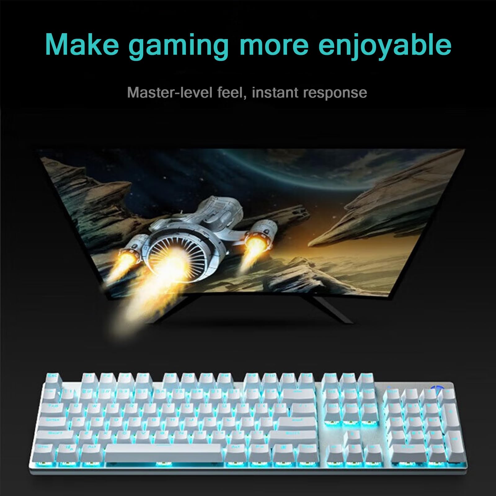 HP GK400F Tastiera meccanica cablata, pannello in metallo ABS, 104 tasti per giochi e uso aziendale, interruttore marrone, compatibile con desktop e laptop, argento