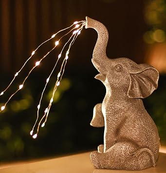 Outdoor Sculpture Figurine Statue Elephant Garden Decorations Solar Garden Statues for Patio Home Yard Decor Gift for Friends Family Housewarming Gift Elephant