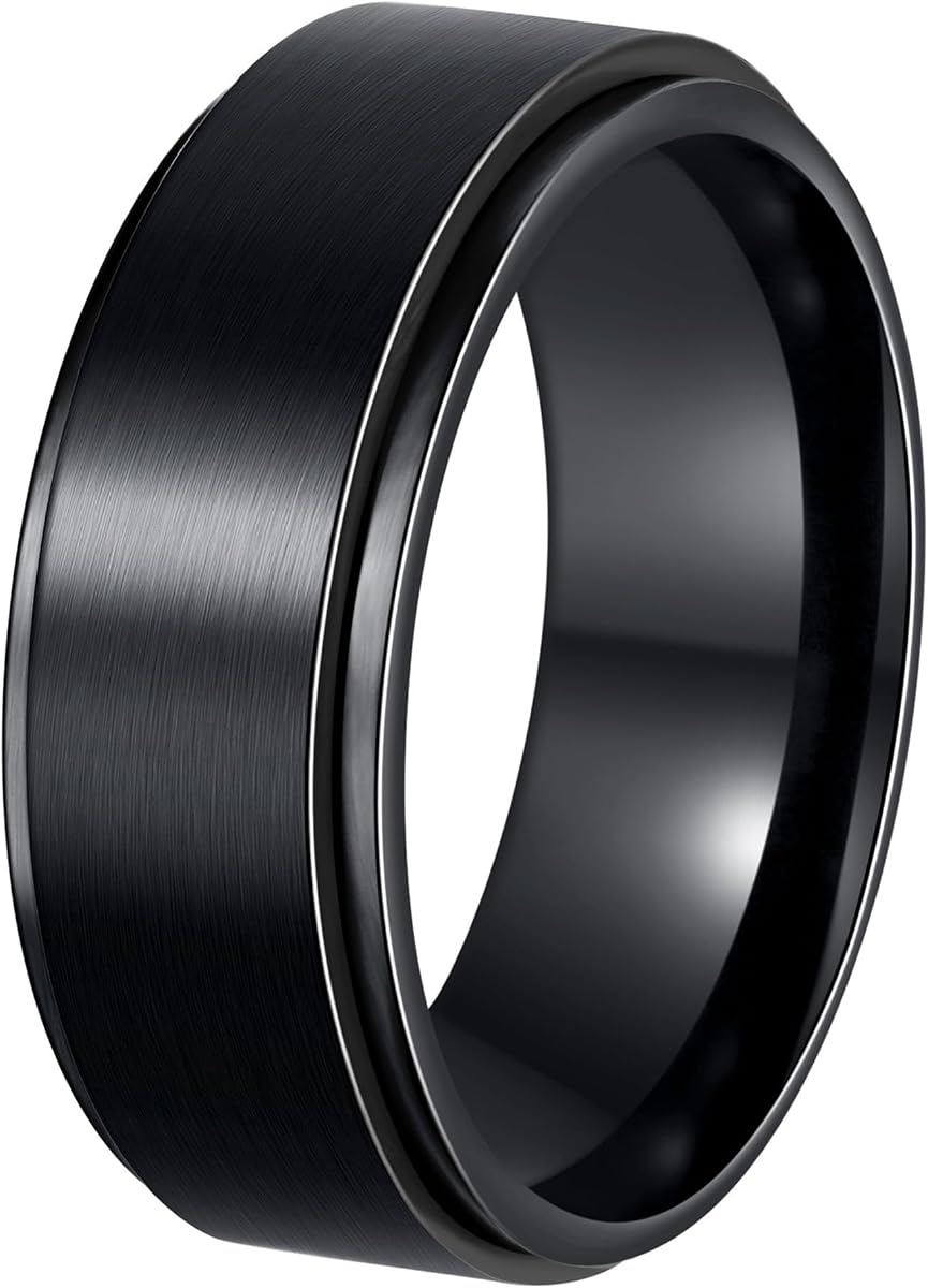 Mens Fidget Rings Anxiety Spinner Rings for Men Chain Stress Ring Size 5-14 | Stainless Steel Stress Relief Rings for Adult, Black/Blue/Silver/Gold Ring, Everyday Comfit Wear, Gift for Men