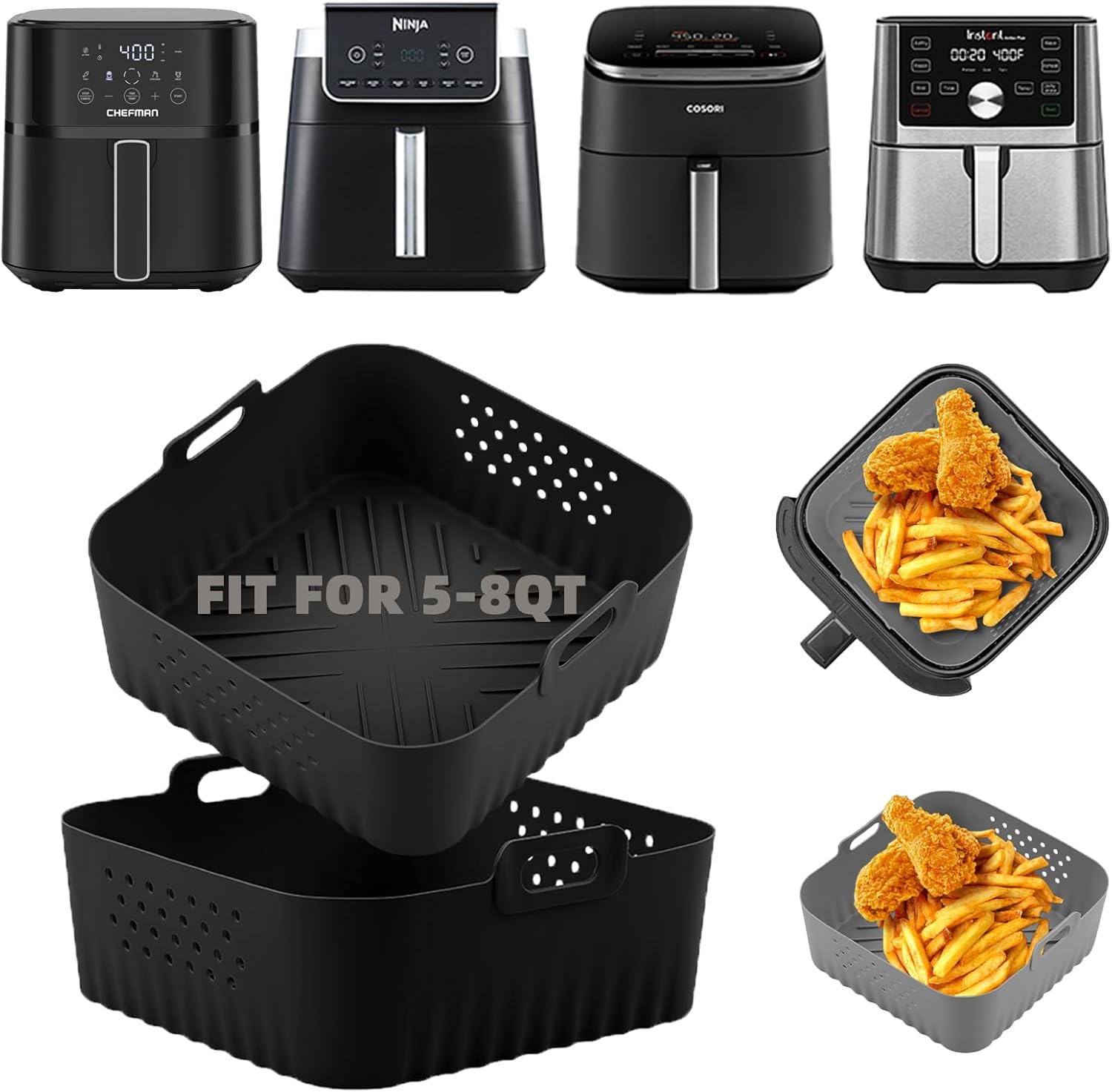 Silicone Air Fryer Liners,2 Pcs Square silicone air fryer basket liners Reusable for Ninja Air Fryer Pro XL AF141 AF142 AF181 AF182 5.5 6 6.5 QT and Other 5-8QT,COSORI Air Fryer Accessories Silicone Air Fryer Liners,2 Pcs Square silicone air fryer basket liners Reusable for Ninja Air Fryer Pro XL AF141 AF142 AF181 AF182 5.5 6 6.5 QT and Other 5-8QT,COSORI Air Fryer Accessories