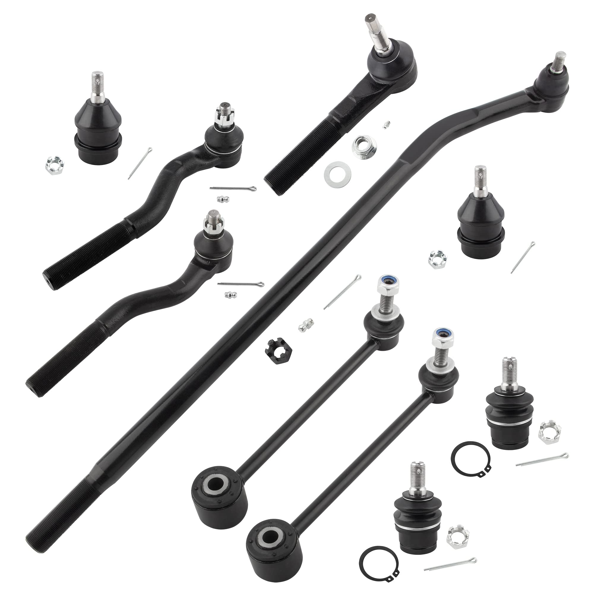 WEDOAUTO 10pcs Upper Lower Ball Joints + Outer Tie Rod Ends + Inner Tie Rod Ends At Pitman Arm + Upper Outer Steering Tie Rod Ends + Rear Sway Bar Fit