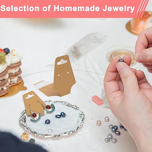 Miniatura 5 de 100 tarjetas de exhibición de llaveros autoadhesivas, tarjetas de papel kraft para collares, llaveros, pulseras colgantes de papel kraft en blanco