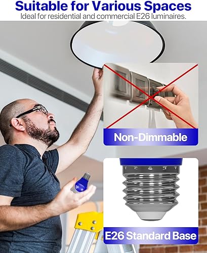 Miniatura 6 de ORALUCE Bombilla azul para porche equivalente a 40 W, bombillas LED A15 para decoración e iluminación de fiestas de Halloween, Navidad, bombilla de