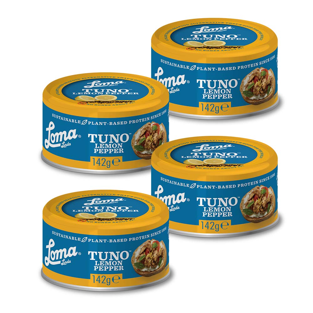 Loma Linda Tuno - Plant-Based - Lemon Pepper (142g) (Pack of 4) - Non-GMO, Ocean Safe, Omega 3, Seafood Alternative