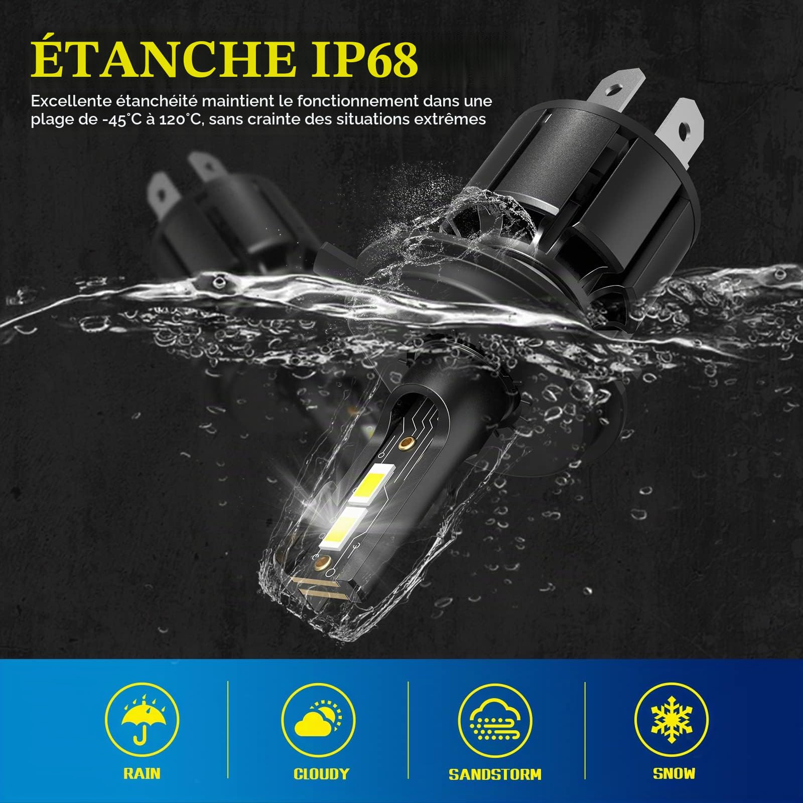 EASY EAGLE Ampoules H4 LED, HB2 9003 Phares Avant de Voitures Hi/Lo Beam 60W 12000LM, Remplacer Halogène/Xénon 6000K Blanc