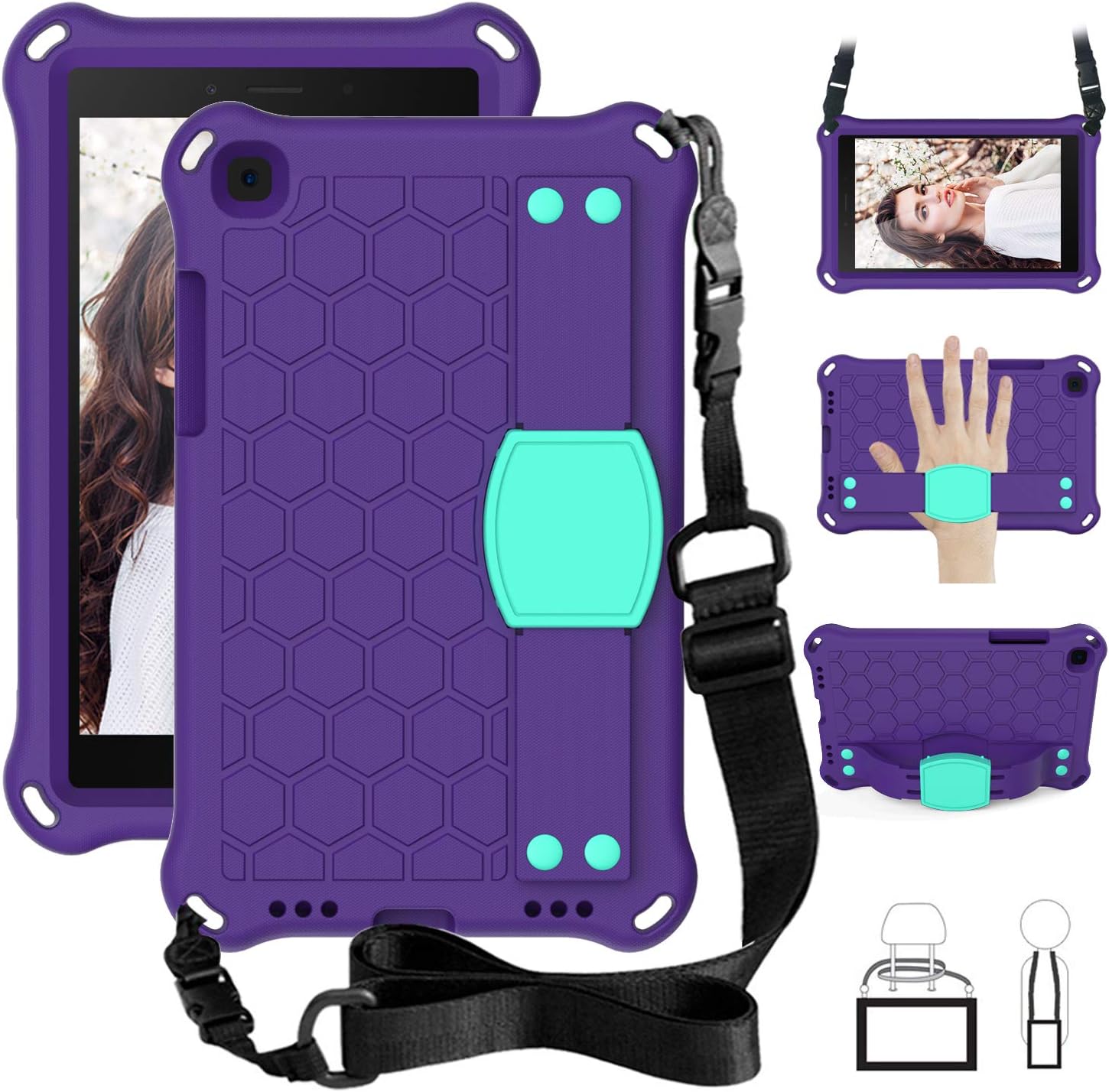 for Samsung Galaxy Tab A 8.0 2019 SM-T290/T295 Version Tablet Case for Kids - Durable Lightweight EVA + PC Shockproof Handle Stand Cover, with Shoulder Strap