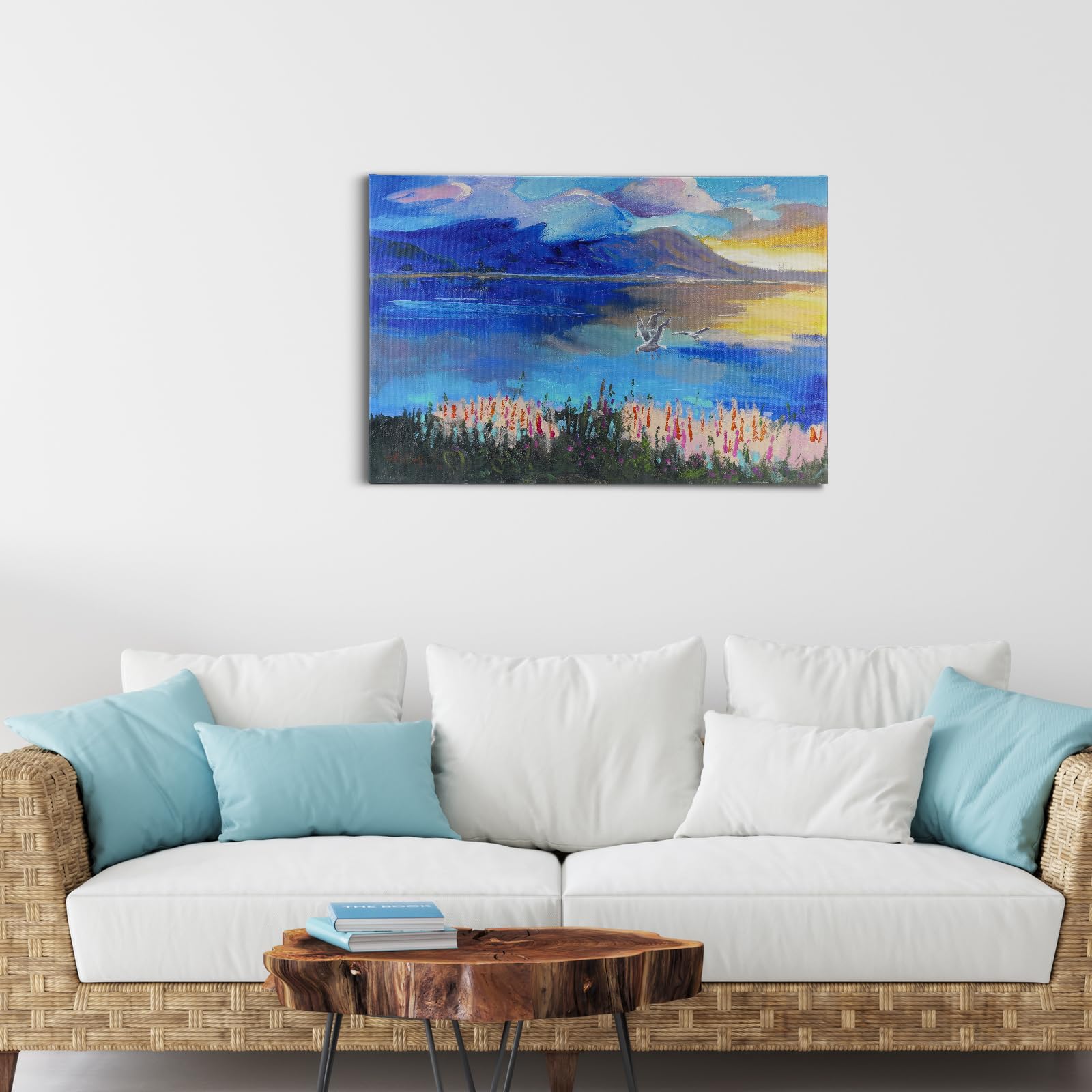 JBER Sztuka ścienna na płótnie, nowoczesne wydruki plakatów na ściany, do sypialni, salonu, dekoracja stołu, piękny prezent, oprawione, 60 x 40 cm (SunsetClouds)