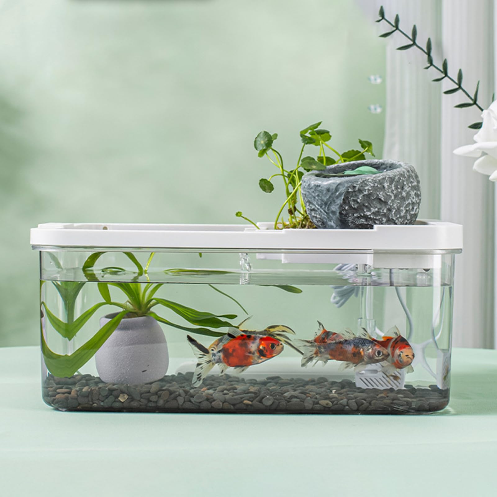 Acquario Per Pesce Betta - Vassoio Silenzioso Per Soggiorno, Bacini Antici Con Pompa USB & Illuminazione per Acquaponia, , Ufficio, Biblioteca, Camera da