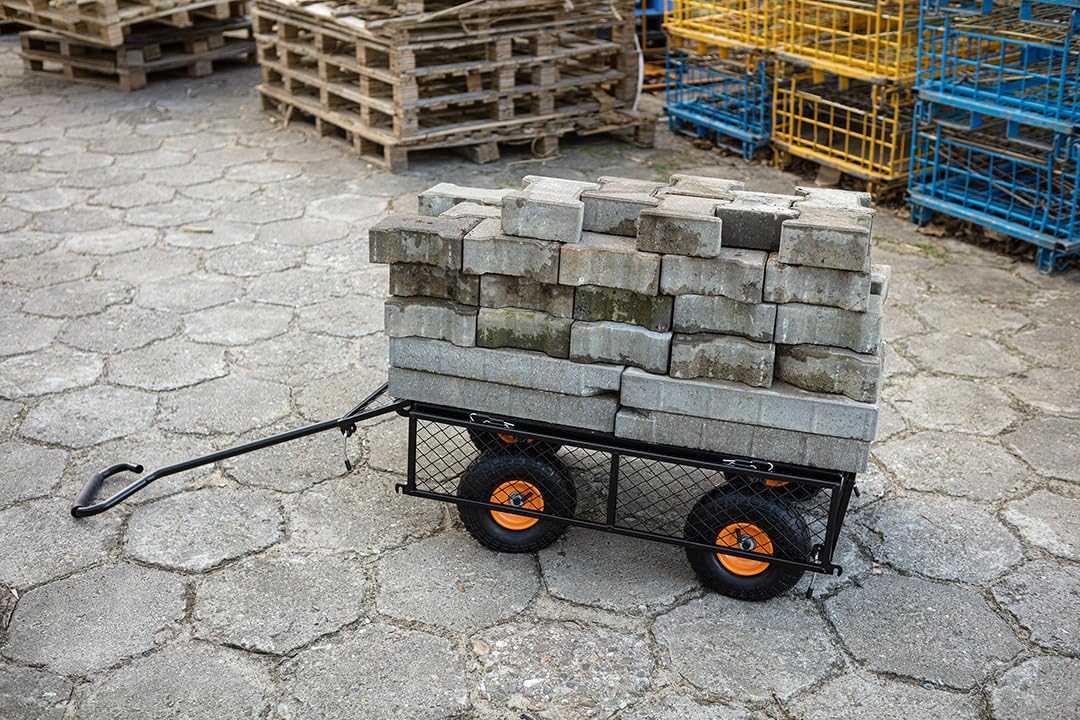 NEO TOOLS Bollerwagen 300 kg mit Metallgittern, Transportwagen | Mit Klappbaren Seiten, Stahlrahmen, Schwenkbare Vorderräder, Aufblasbare 10-Zoll-Räder, Handwagen, Gartenwagen, Gerätewagen