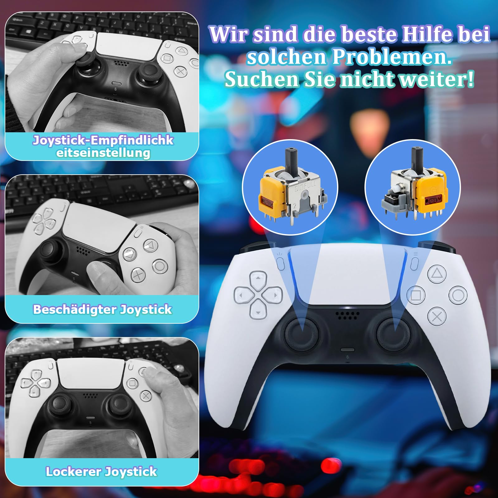 Hall Effekt analogowe pałeczki kompatybilne z kontrolerem PS5 – 4 joysticki zapobiegające dryfowaniu z 4 nasadkami Thumbstick, zestaw naprawczy – kompatybilne z PlayStation 5 DualSense Wireless