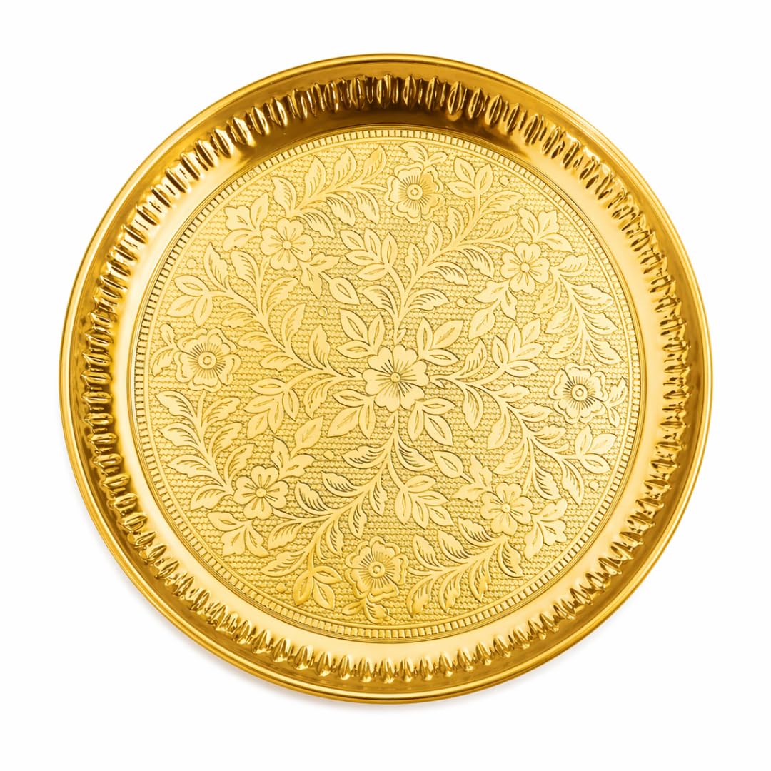 The Spiritual Living Brass Pooja Pital Aarti Thali for Puja || Pooja Items || Home & Office || Size - 8 Inches-image-3