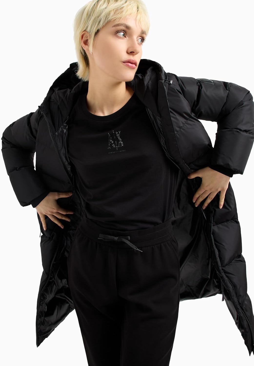 Armani Exchange Womens Boyfriend Fit Tee with Studded Small Icon Logo - Image 2