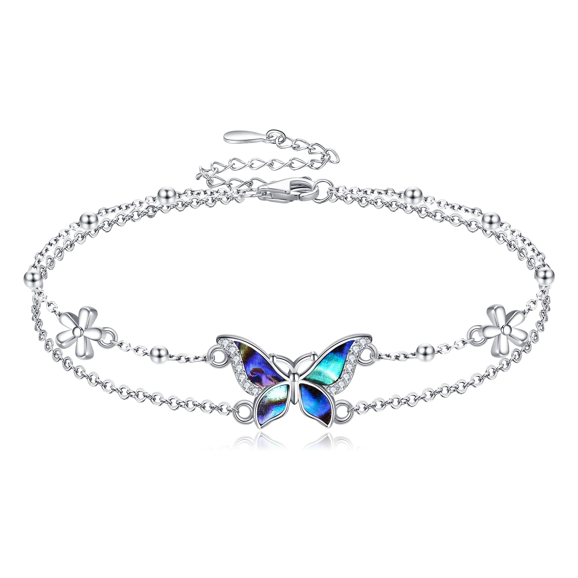 DAYLINLOVE Doppellagig Insekt Vogel Armband 925 Sterling Silber Schmetterling/Biene/Pfau/Libelle/Eule/Motte/Kolibri/Taube Armband Abalone Muschel Schmuck Geschenke für Damen Mädchen