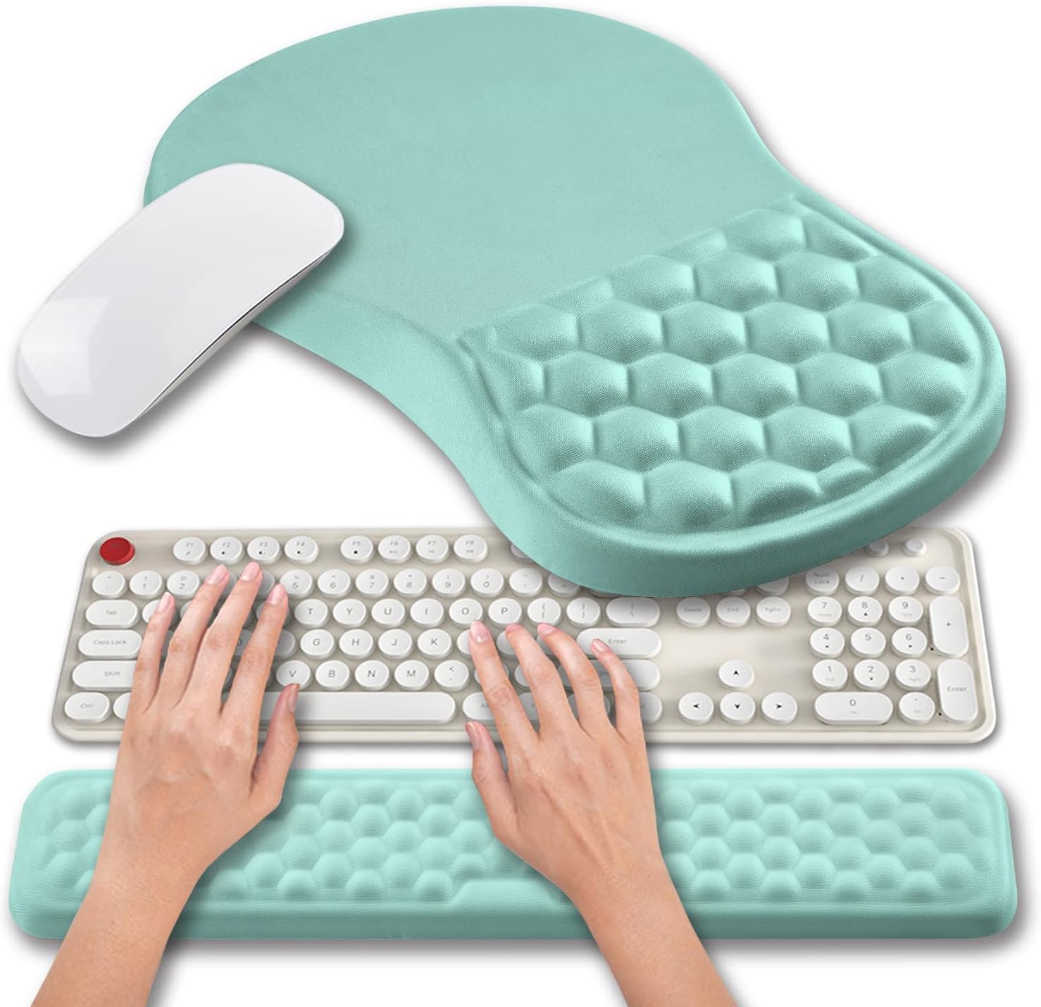 Hokafenle 2 in 1 Ergonomic Mouse Pad Wrist Support & Wrist Rest for Computer Keyboard Set, with Relieve Carpal Tunnel Pain Massage Bulge and Full