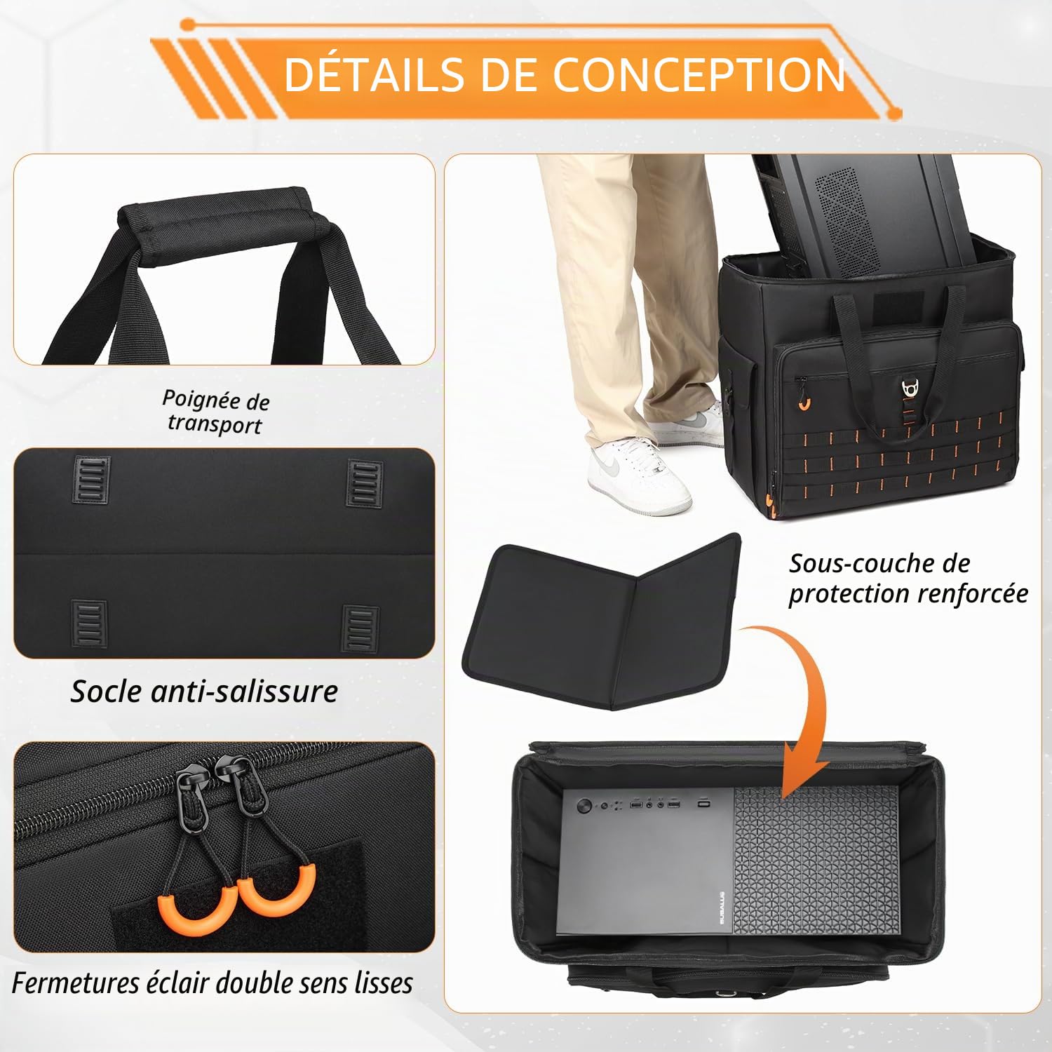 Housse de Transport pour Tour d'Ordinateur | Coque Rembourrée avec Compartiments pour Clavier, Souris, Câbles et Accessoires (Sac Uniquement)