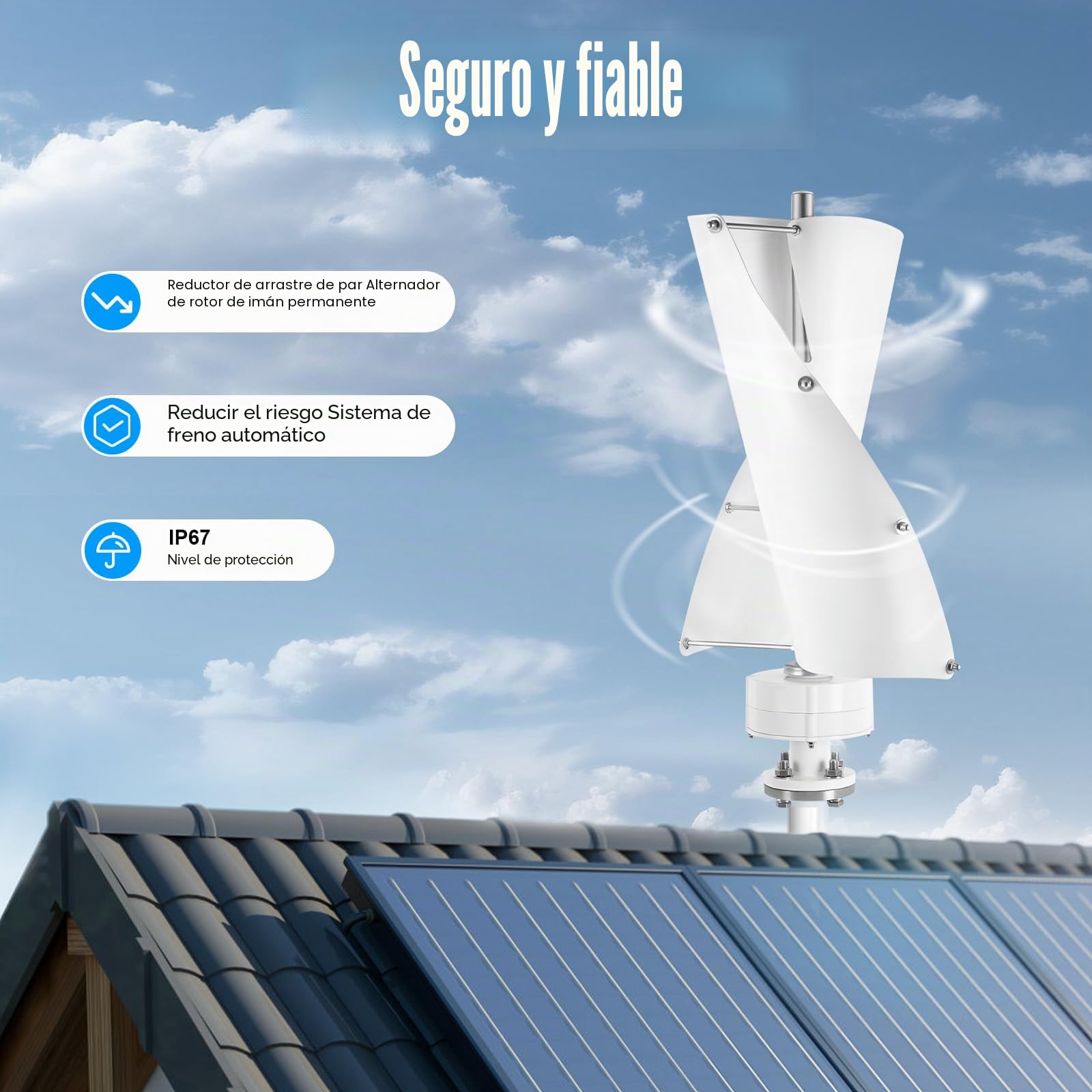 Eólica Vertical 500W 12V Generador De Aerogenerador Con Controlador De Aerogenerador De Levitación Magnética Vertical Turbinas Eólicas,Eólica Doméstica,Para Hogar, Jardín, Barco
