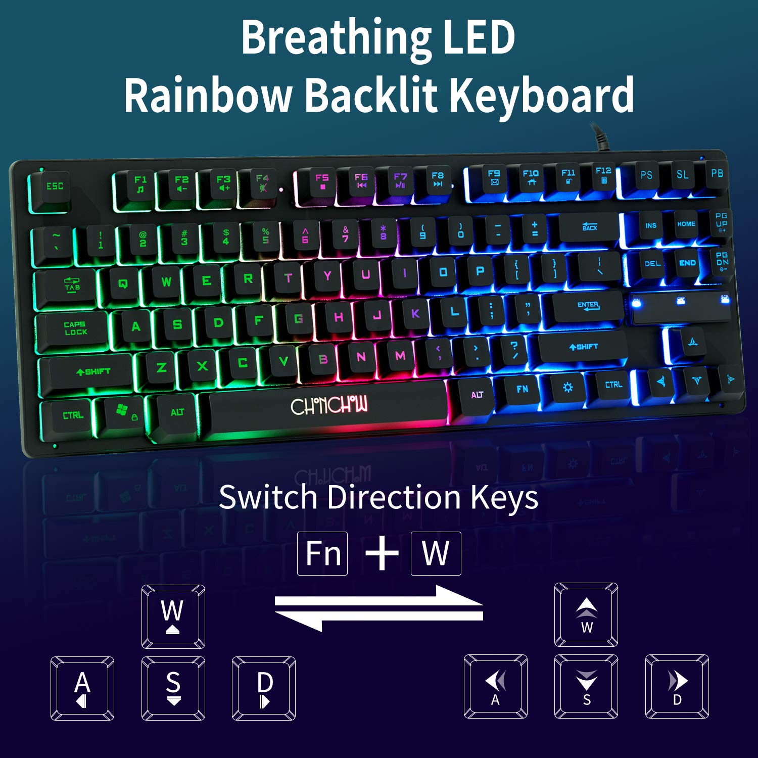 CHOCNHOW Gaming Keyboard and MouseLight up Keyboard 87Keys Computer