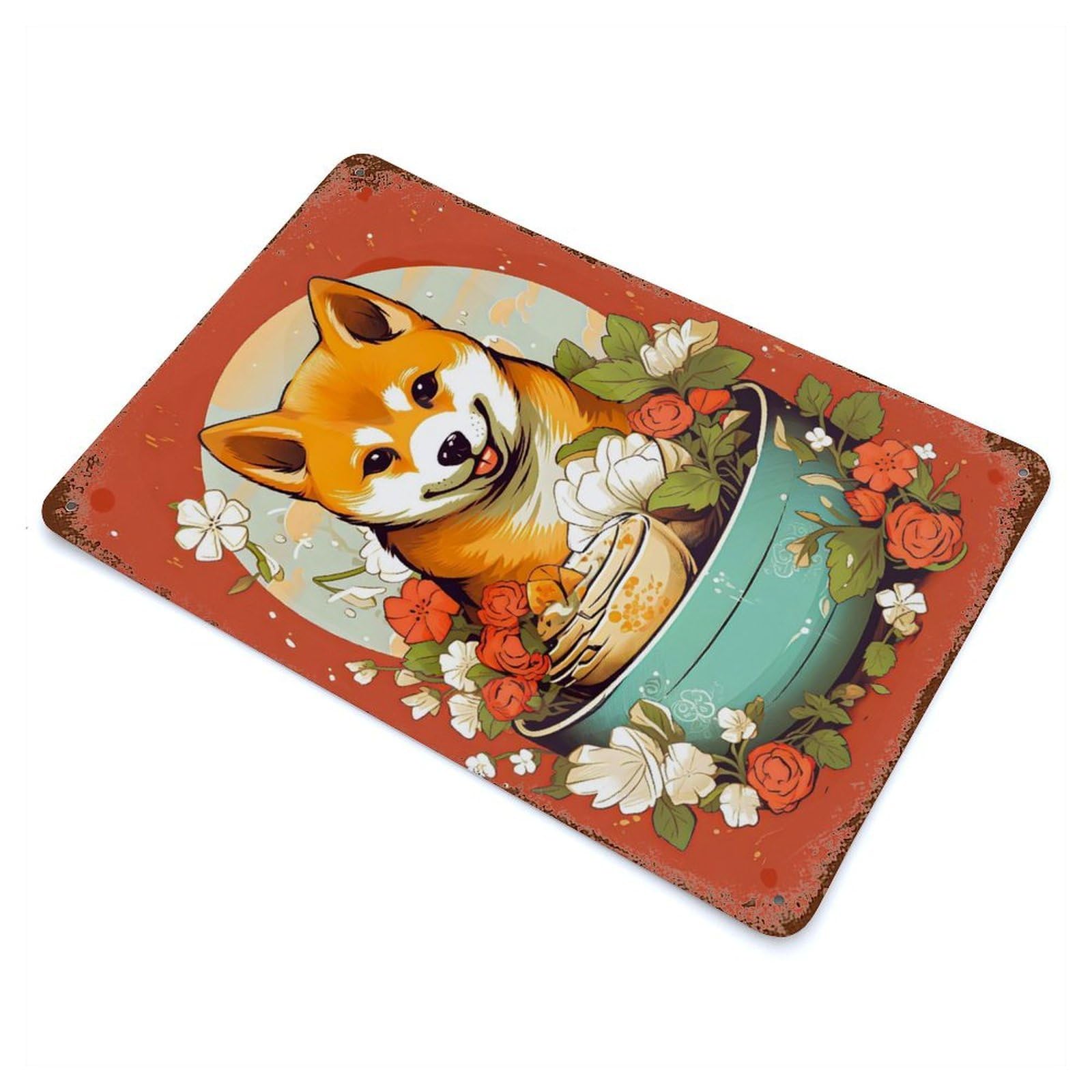 Shiba Ramen Ruby Distressed Metal Wall Sign 11.8"x7.9", Rustic Home Decor for Farmhouse, Kitchen And Entryway Decor
