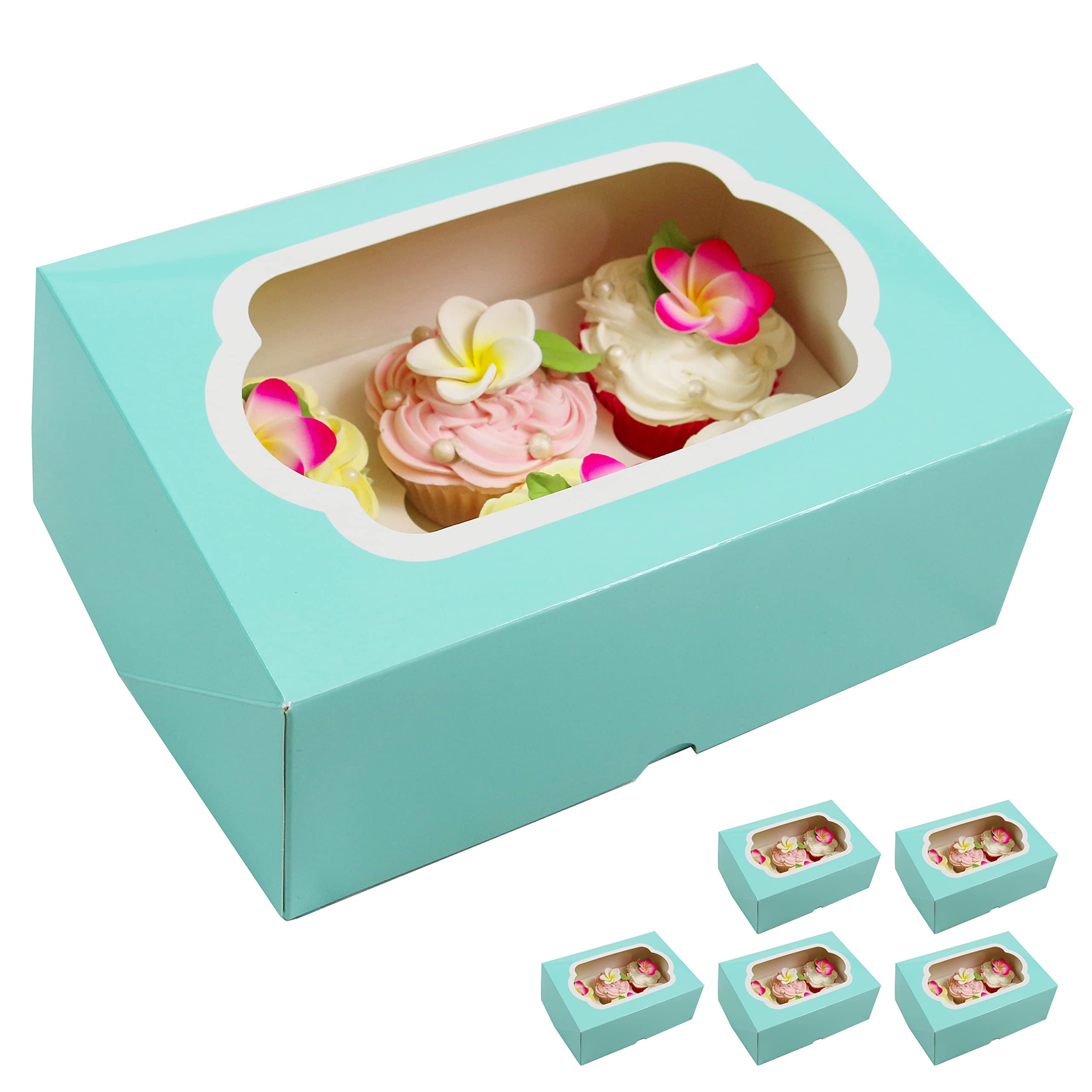 Caja para magdalenas profunda y resistente con inserto, capacidad para 6 cupcakes o magdalenas, caja de galletas, caja de pastelería, brownies y rollos de canela. Azul de diseño con