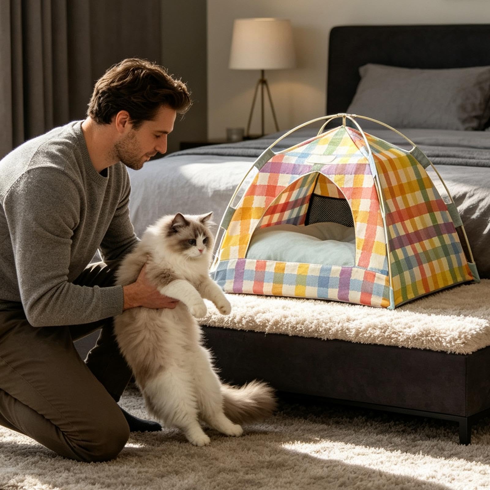 Tenda Gatto Rifugio Pieghevole a Forma di Grotta con Ventilazione a Rete e | Tenda Per Gatti Per Portico, Balcone, Terrazza, Dormitorio, Appartamento, Soggiorno E Casa