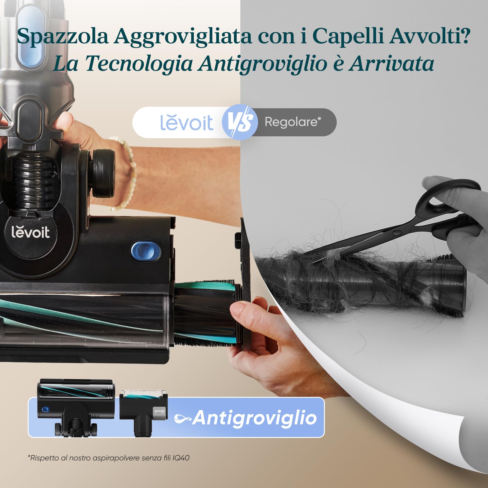 LEVOIT Aspirapolvere Senza Fili Potente con Mini Turbo Spazzola e Antigroviglio, 99,99% Filtrazione con HEPA, Scopa Elettrica Senza Fili con Schermo LED, Fino a 60min, per Pavimenti, Peli di Animali