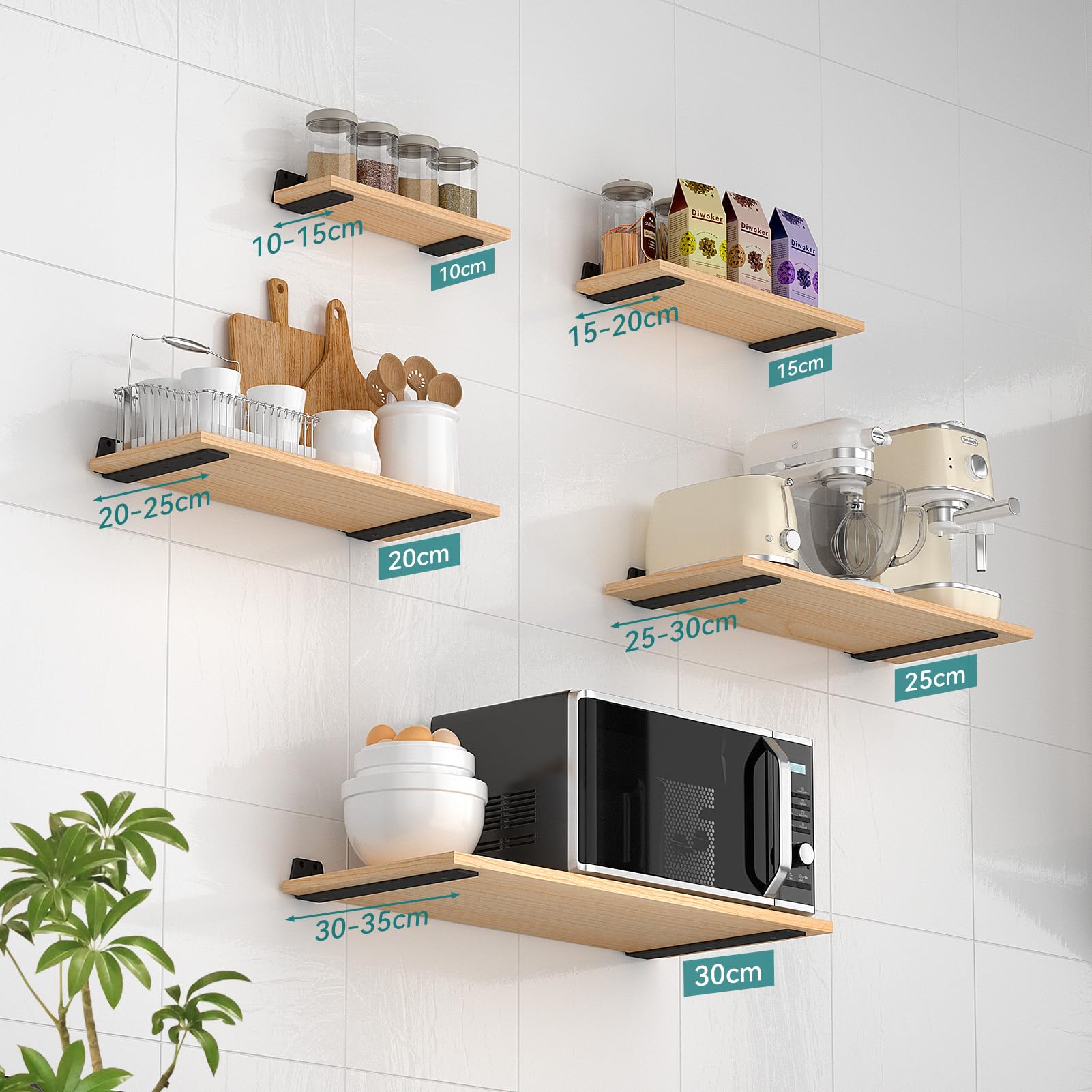 Lot de 6 Equerre Etagere Murale 25cm, Support Etagere Noir